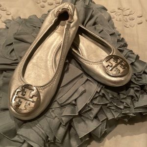 Tory Burch silver flats